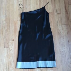 DKNY Black Silk Spaghetti Strap slip Dress with Silver Trim